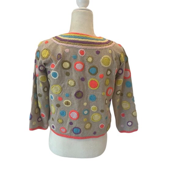 MANOUSH Wool Cardigan crop sleeve multicolor whimsical beige embroidered jacket - Picture 9 of 16